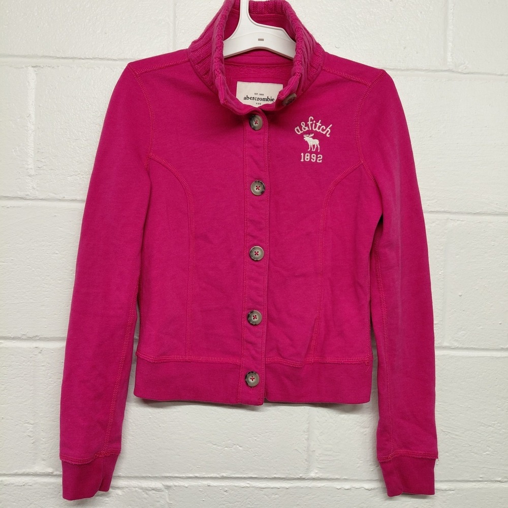 Abercrombie & Fitch Teen Girls Hot Pink Button Mock Neck Sweatshirt Youth Sz XL